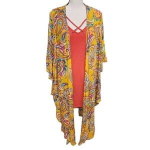 Terra & Sky 2 Piece Kimono Set Paisley Print Size 1X NWT